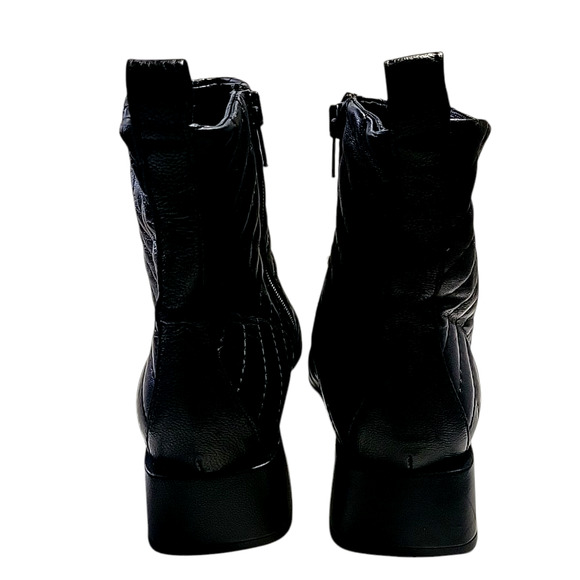 NAPOLEONI QUILTED BLACK Leather Block Heel Zipped Women Booties - Italy Size 38 - Picture 5 of 9